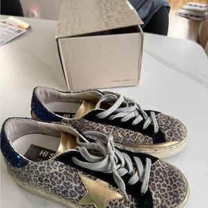Golden Goose Leopard Sneakers with Gold and Black Accents